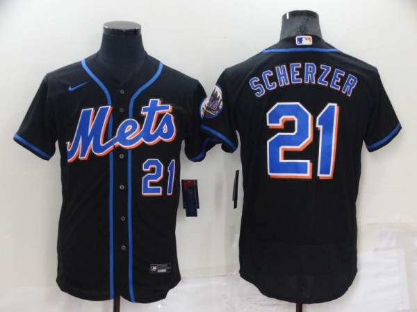 Men's New York Mets #21 Max Scherzer Black Flex Base Stitched Jersey - Click Image to Close